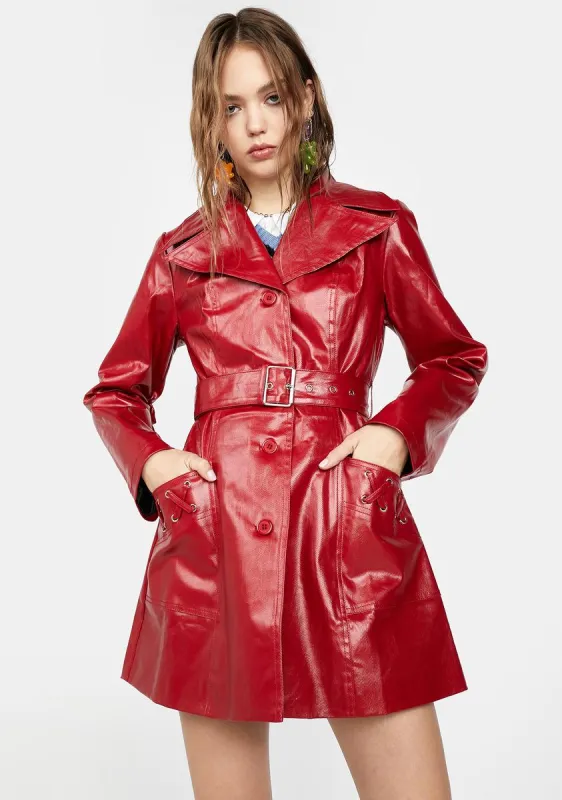 Rendezvous Vegan Leather Trench Coat - Red sold by Dolls Kill