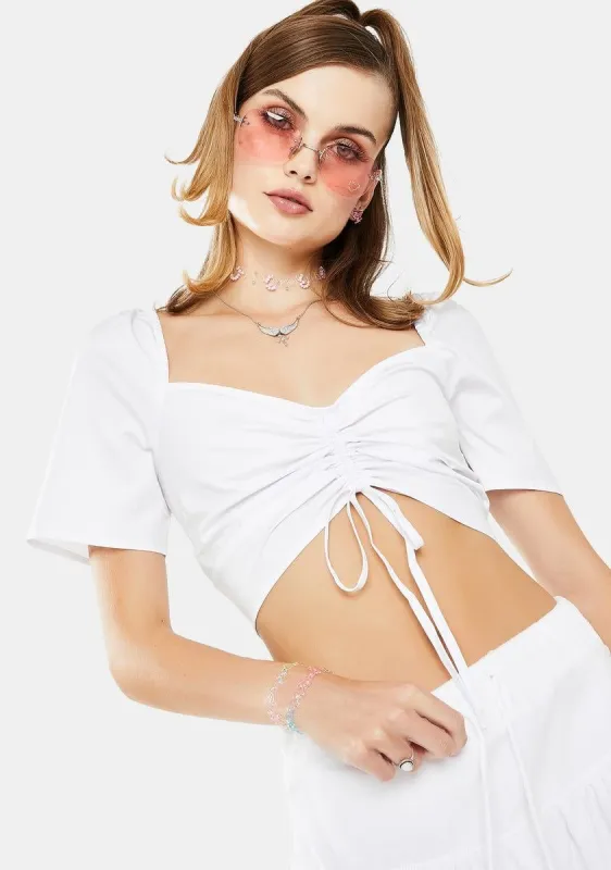 White Scrunch Front Crop Top sold by Dolls Kill