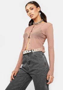 Brown Mesh Cardigan sold by Dolls Kill
