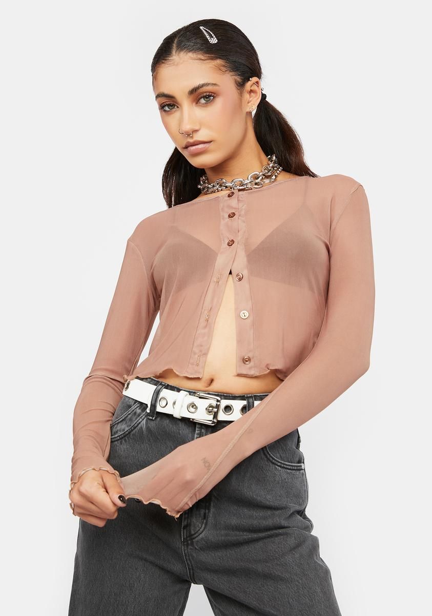 Brown Mesh Cardigan sold by Dolls Kill