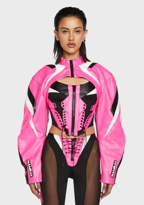 Moto Choker Jacket - Pink sold by Dolls Kill