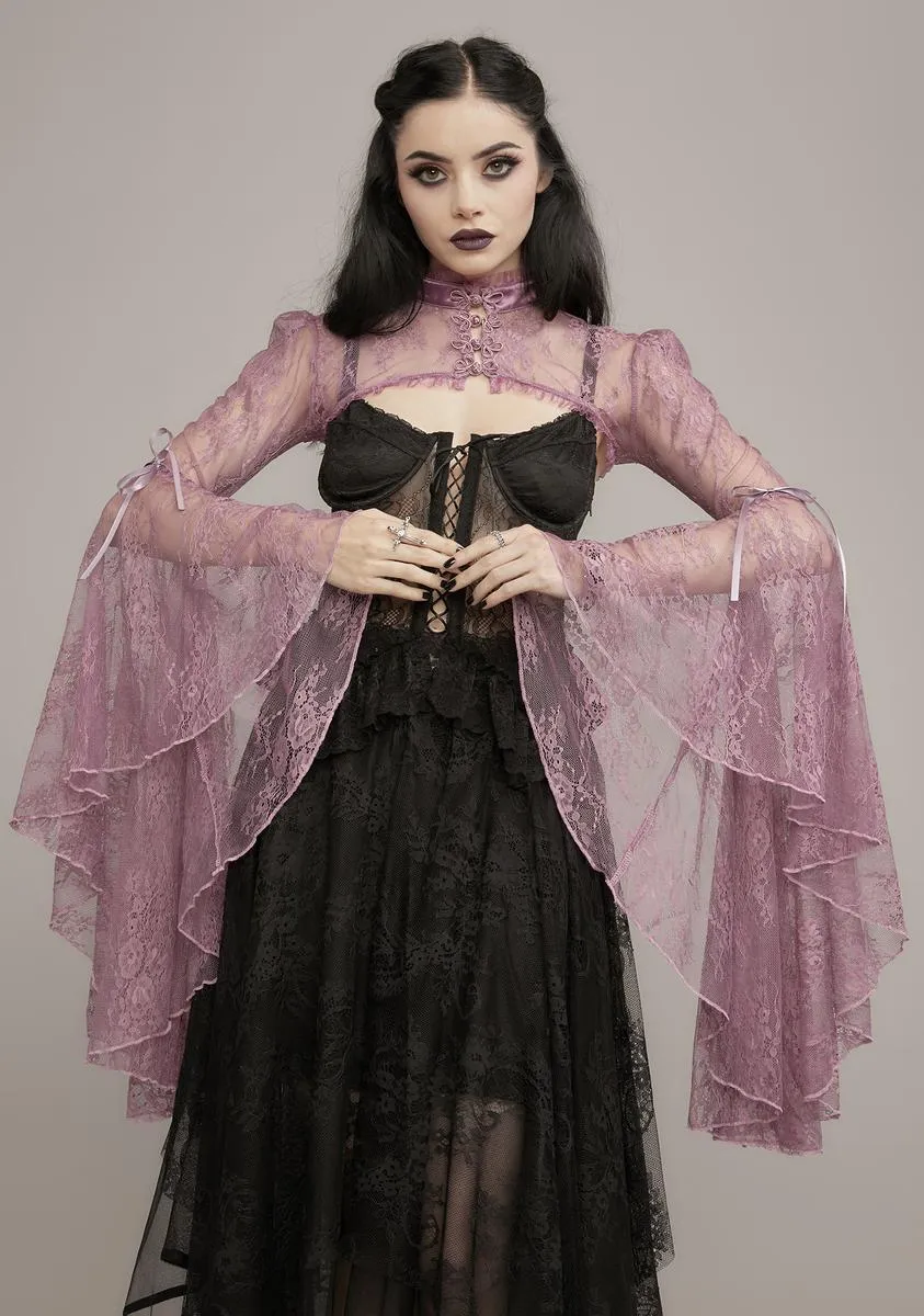 Mauve Dusk Before Dawn Lace Shrug sold by Dolls Kill