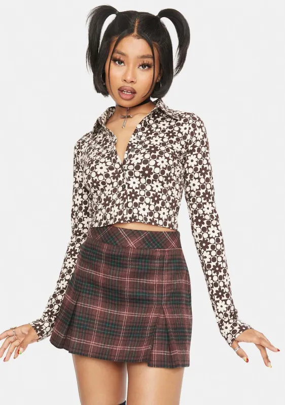 Patchwork Daisy Brown Ryals Button Up Shirt sold by Dolls Kill