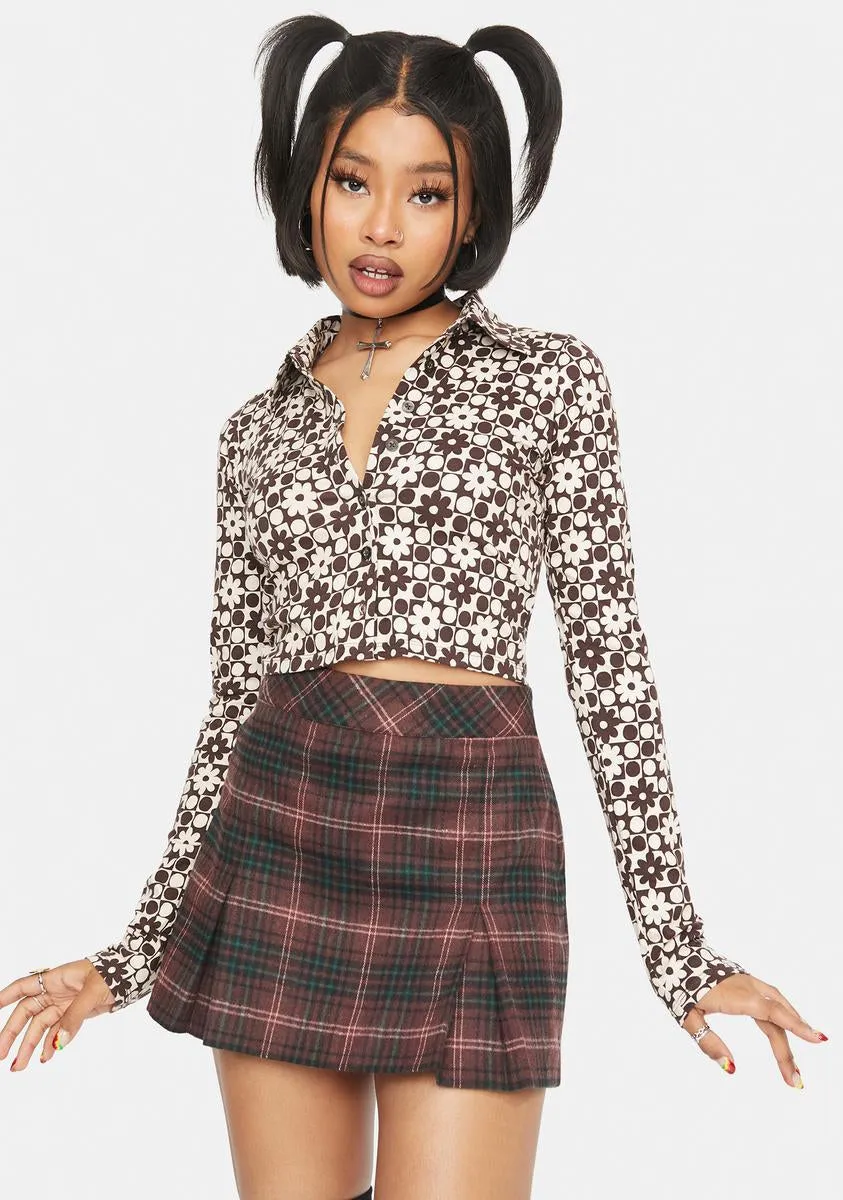 Patchwork Daisy Brown Ryals Button Up Shirt sold by Dolls Kill