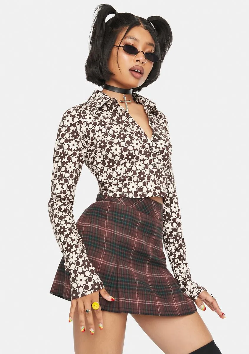 Patchwork Daisy Brown Ryals Button Up Shirt sold by Dolls Kill product image thumbnail 2