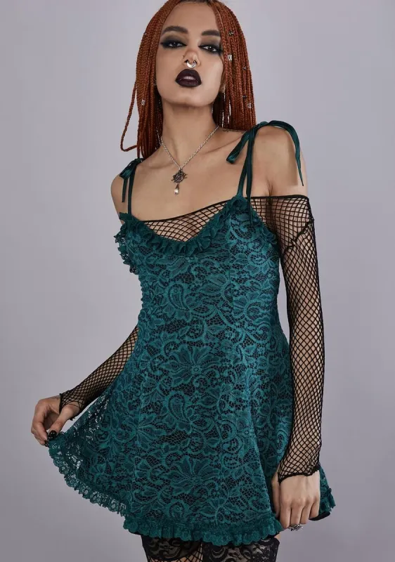Emerald Faithfully Doomed Lace Dress sold by Dolls Kill