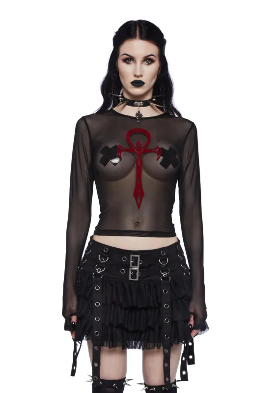 Blood Moon Rising Mesh Top - Black sold by Dolls Kill