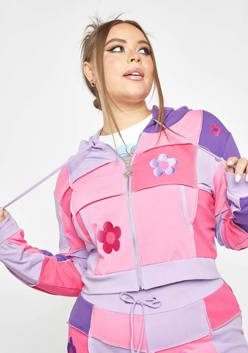 Plus Pretty Later Days Patchwork Daisy Cropped Hoodie sold by Dolls Kill