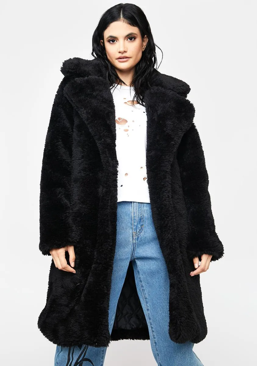 Midnight Leading You On Faux Fur Coat sold by Dolls Kill