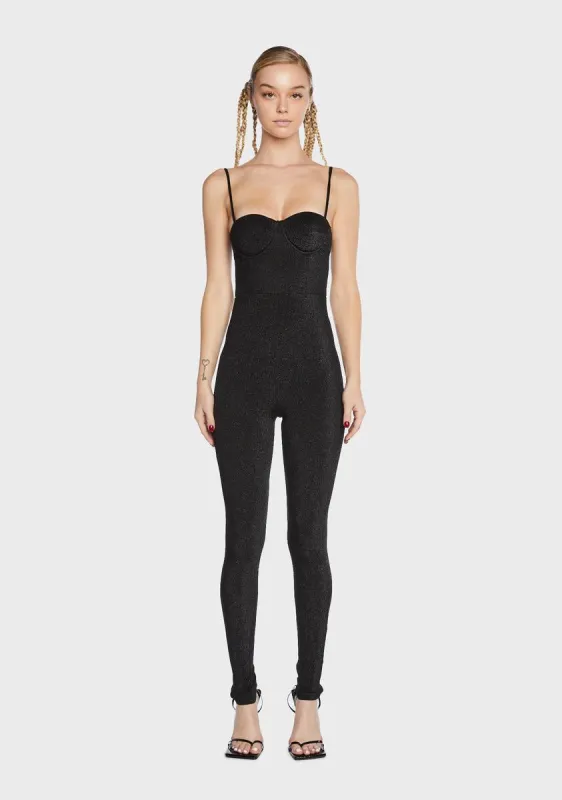 Black Glitter Sweetheart Catsuit sold by Dolls Kill