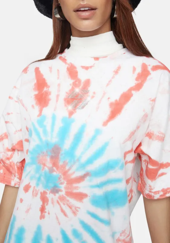 Tie Dye Tee With Rhinestone Embellished Logo sold by Dolls Kill