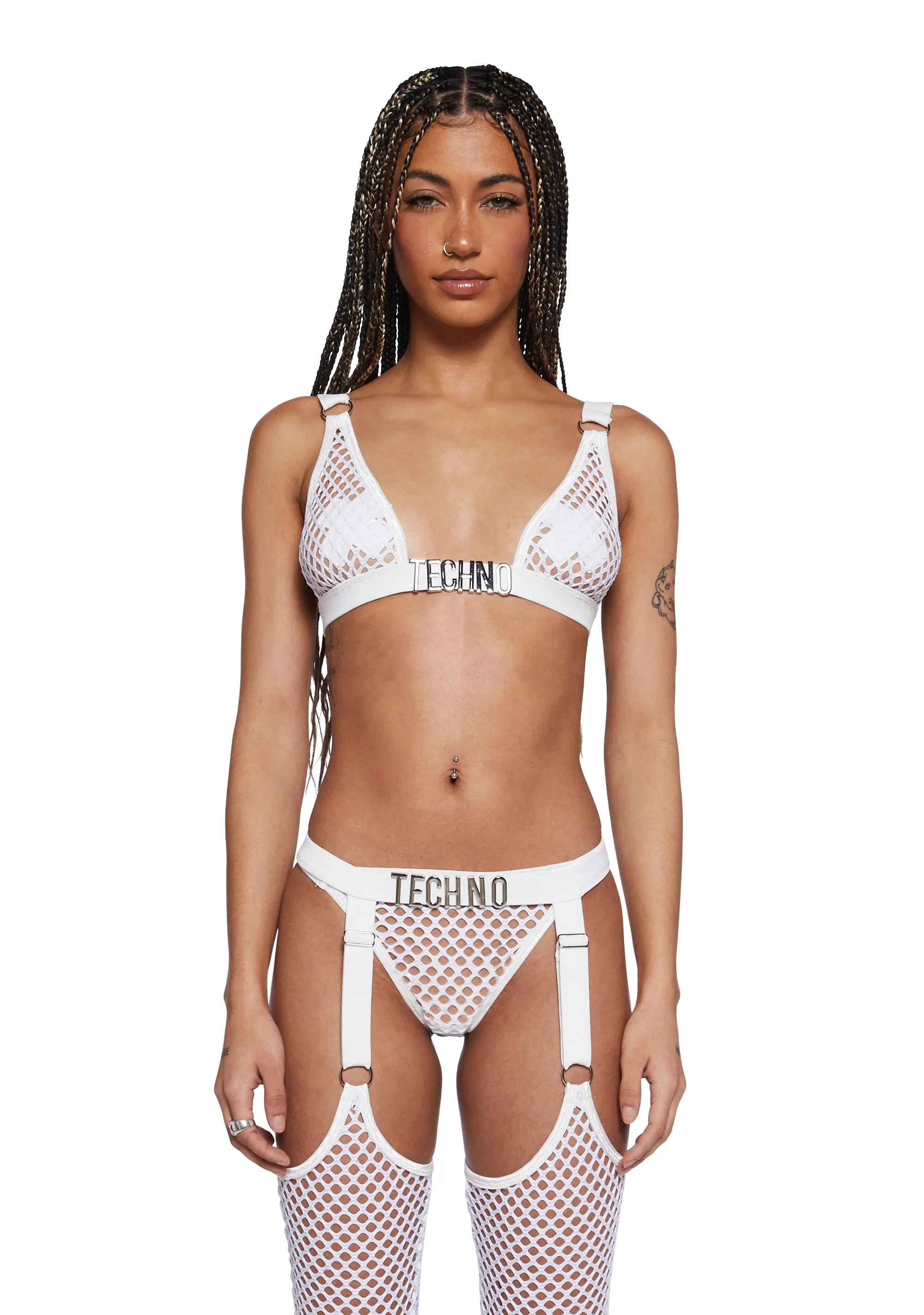 Techno Fantasy Fishnet Bra Top - White sold by Dolls Kill