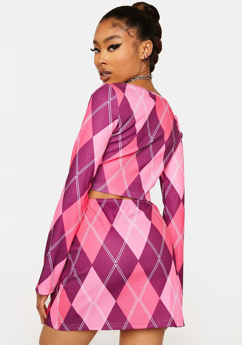 Fuchsia Stay Iconic Argyle Skirt Set sold by Dolls Kill product image thumbnail 4