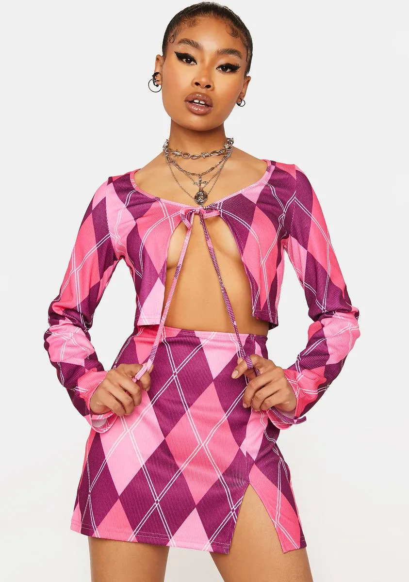 Fuchsia Stay Iconic Argyle Skirt Set sold by Dolls Kill