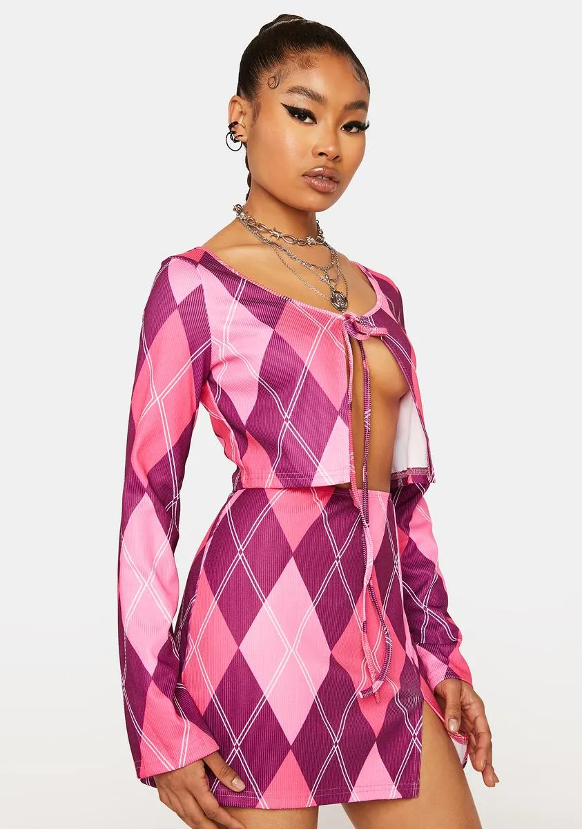 Fuchsia Stay Iconic Argyle Skirt Set sold by Dolls Kill product image thumbnail 2