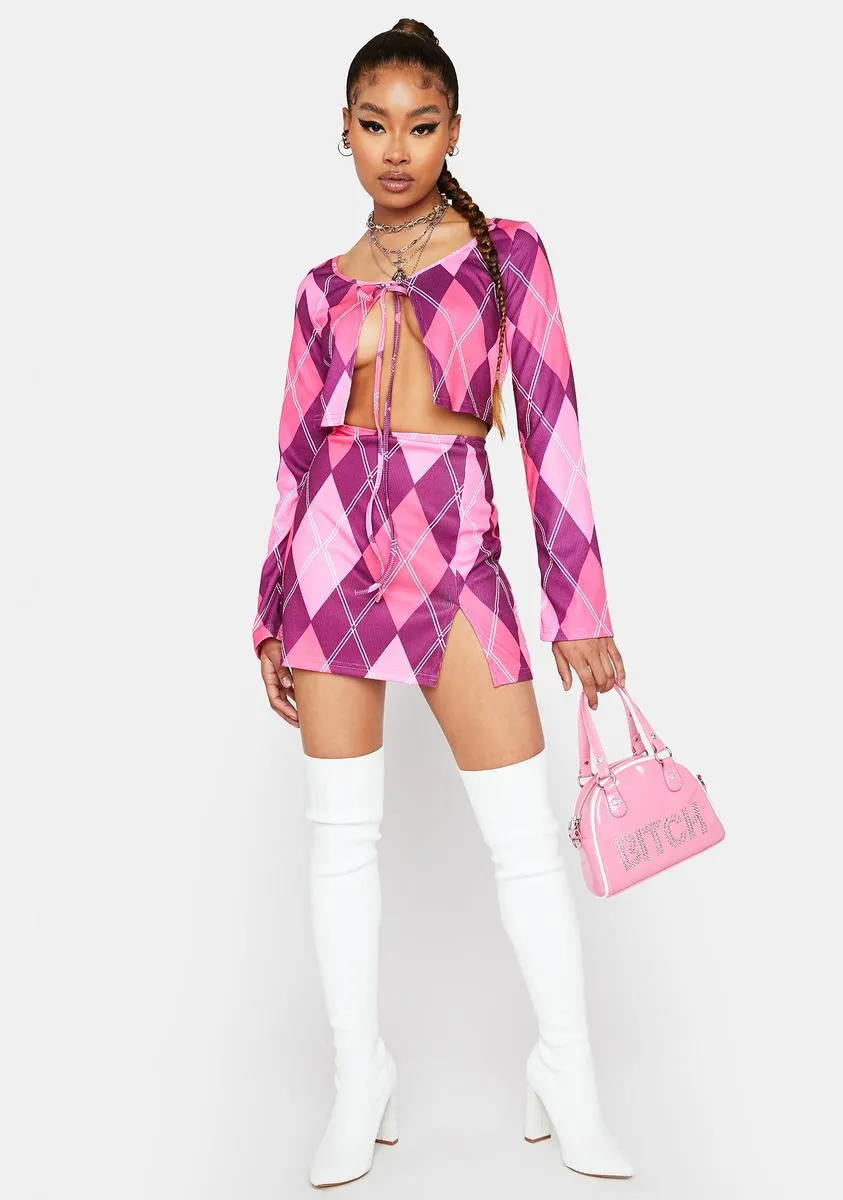 Fuchsia Stay Iconic Argyle Skirt Set sold by Dolls Kill product image thumbnail 3