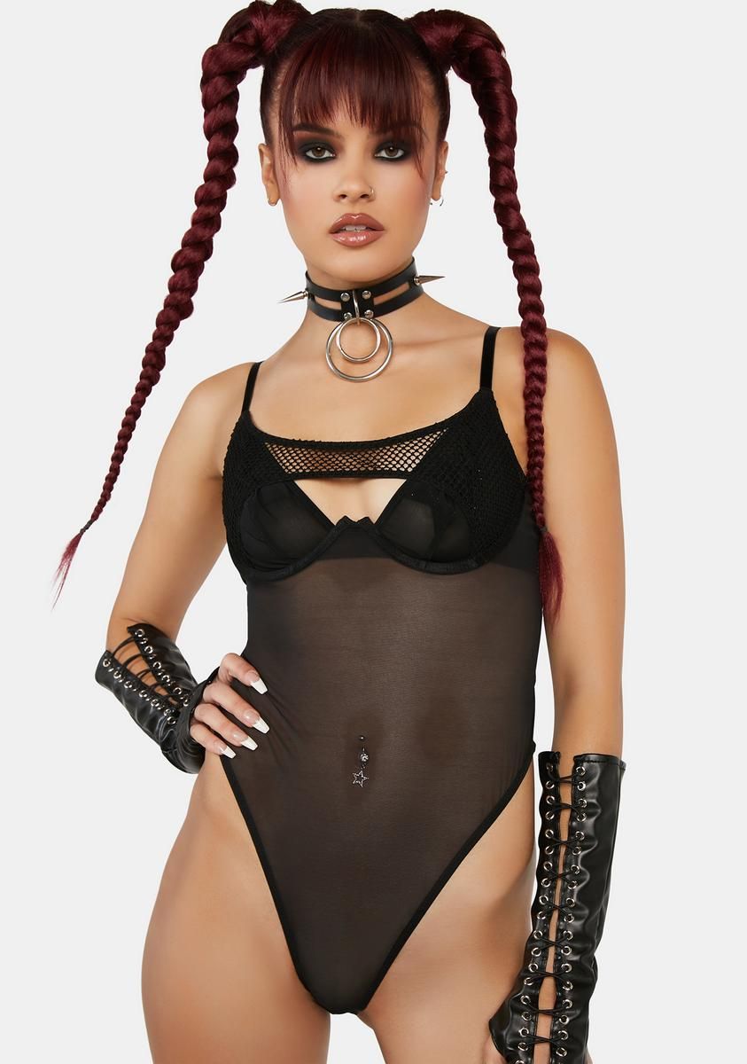 x Hustler Greta Black Fishnet Bodysuit sold by Dolls Kill