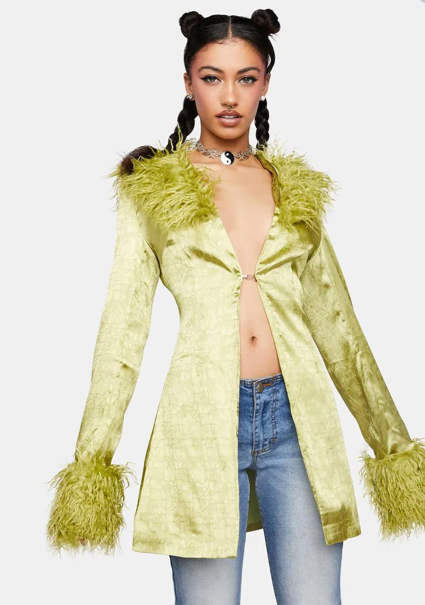 Marla Sateen Faux Fur Collar And Cuffs Jacket sold by Dolls Kill