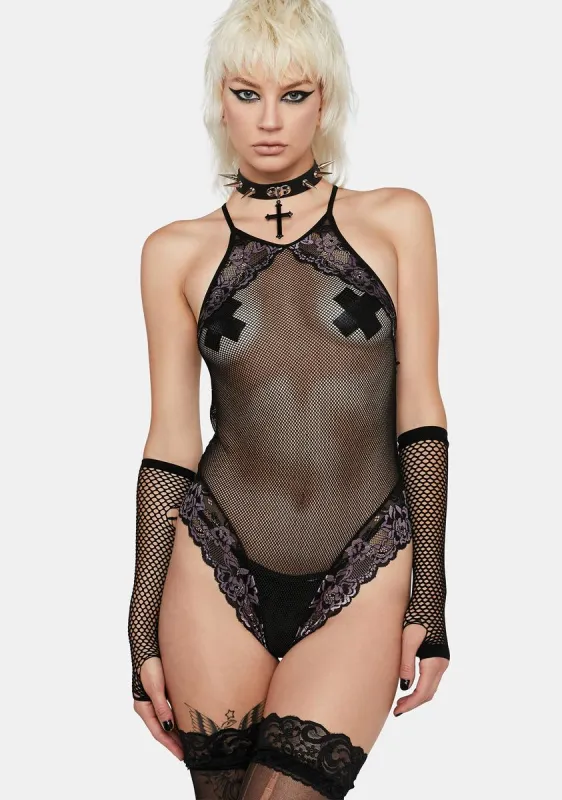 Lights Out Fishnet Teddy sold by Dolls Kill