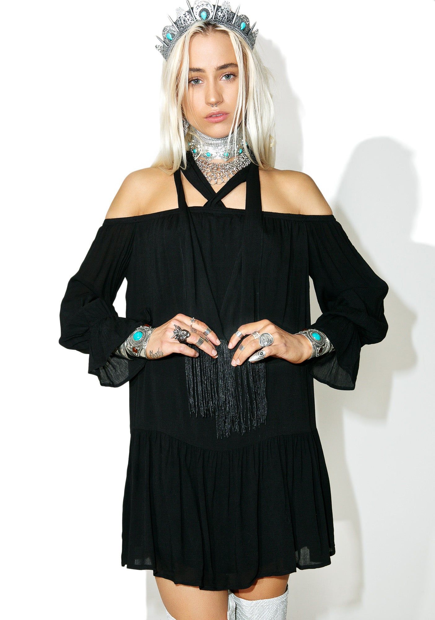 Onyx Stevie Off-Shoulder Dress sold by Dolls Kill