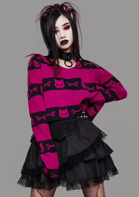 Magenta Super Creep Striped Sweater sold by Dolls Kill