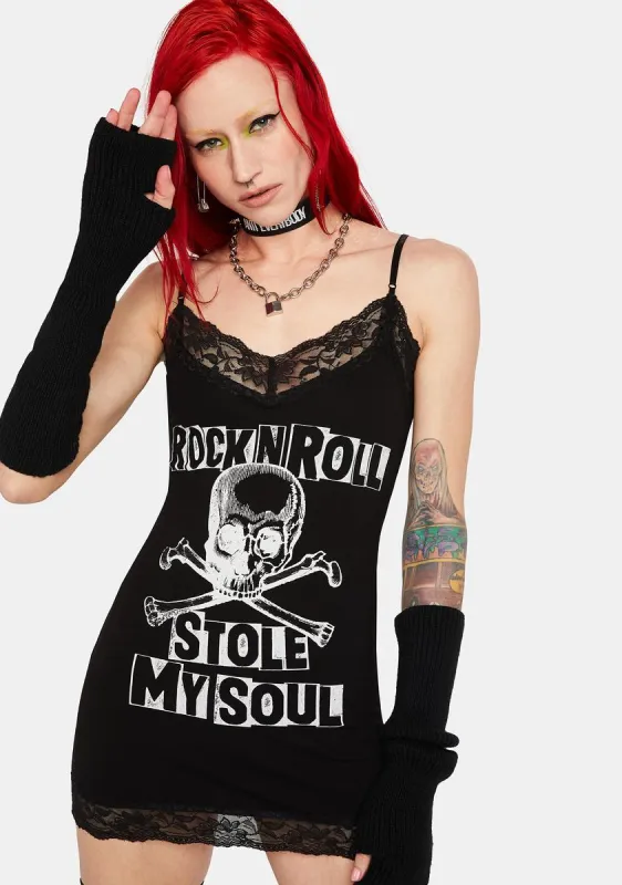 Rock N Roll Stole My Soul Cami Mini Dress sold by Dolls Kill