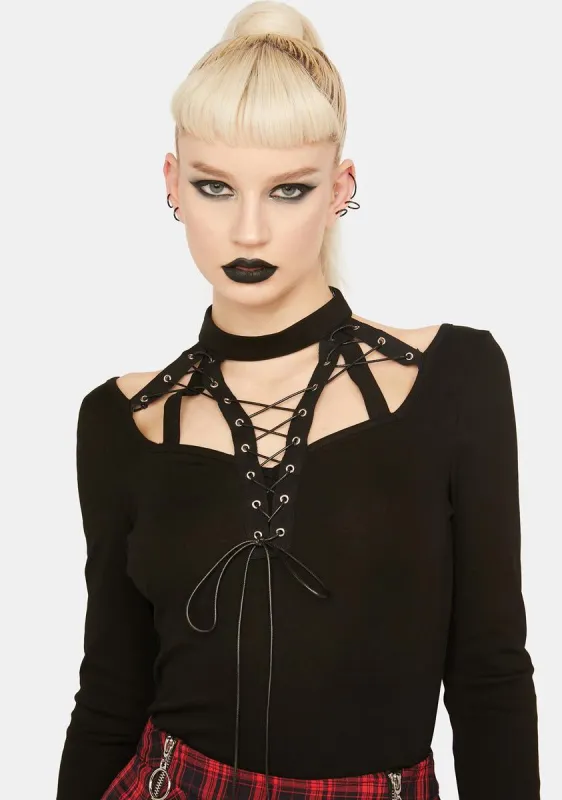 Silent In The Night Lace Up Top sold by Dolls Kill