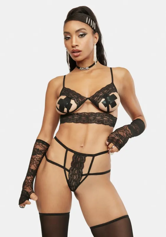 Queens Suite Strappy Lace Lingerie Set sold by Dolls Kill