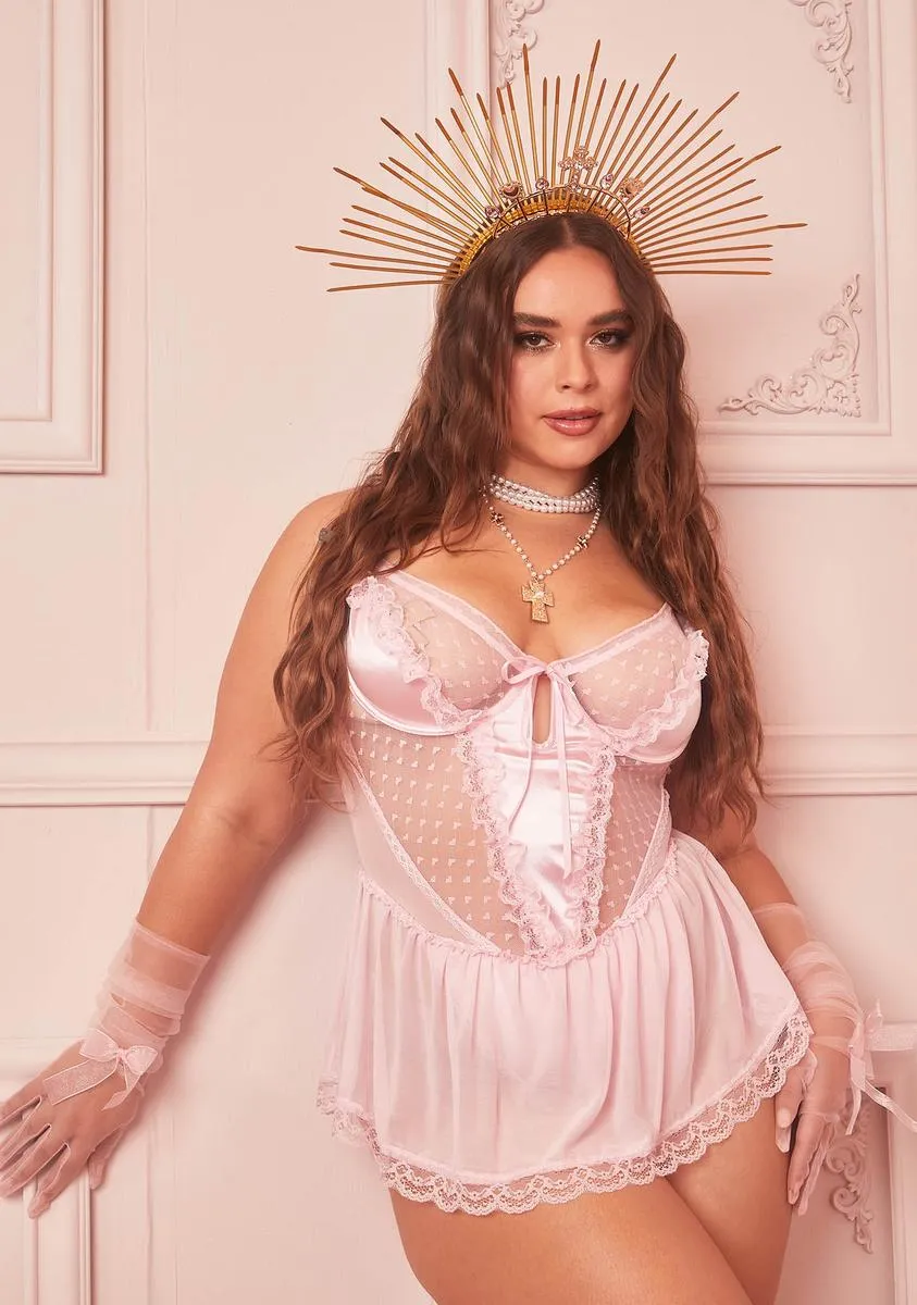 Plus Blush Spoiled But Not Rotten Lace Teddy sold by Dolls Kill