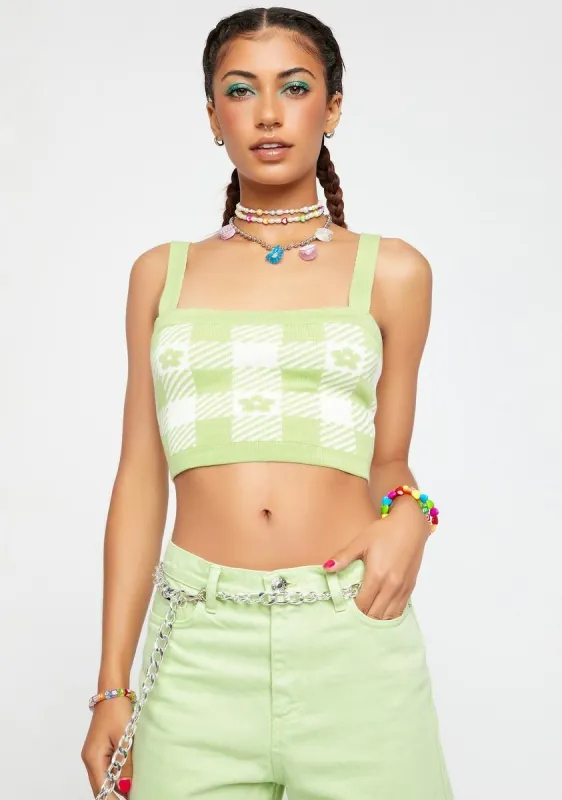 Green Flower Gingham Crop Top sold by Dolls Kill