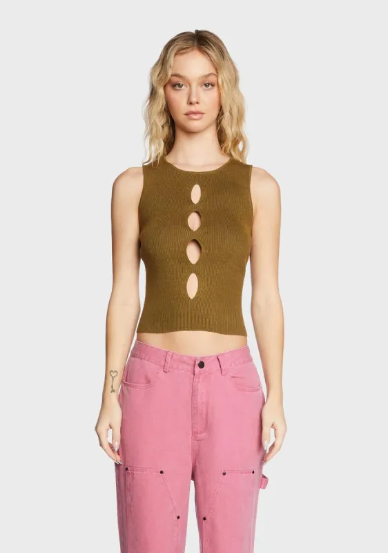 Olive Cut Out Sleeveless Top sold by Dolls Kill