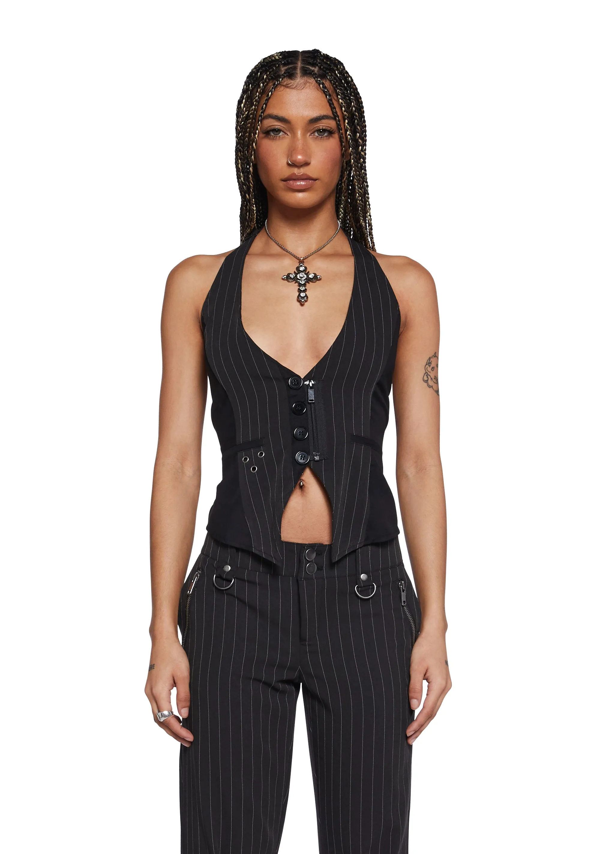 Heather Pinstripe Vest sold by Dolls Kill