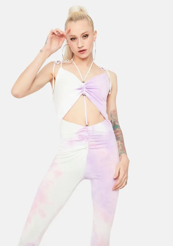 Turning Up The Volume Tie Dye Cutout Jumpsuit sold by Dolls Kill