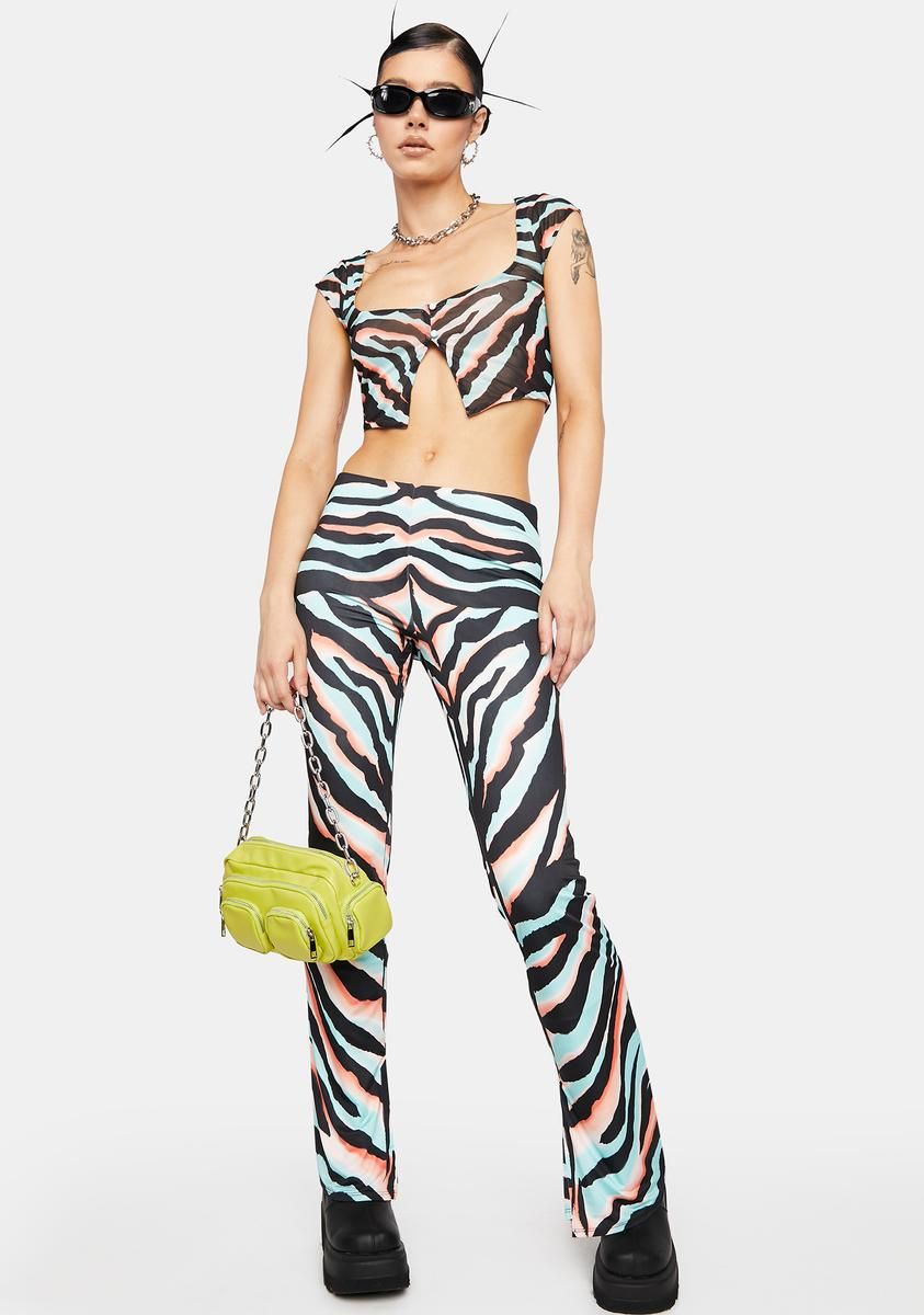 Teal Zebra Irena Flare Pants sold by Dolls Kill product image thumbnail 2