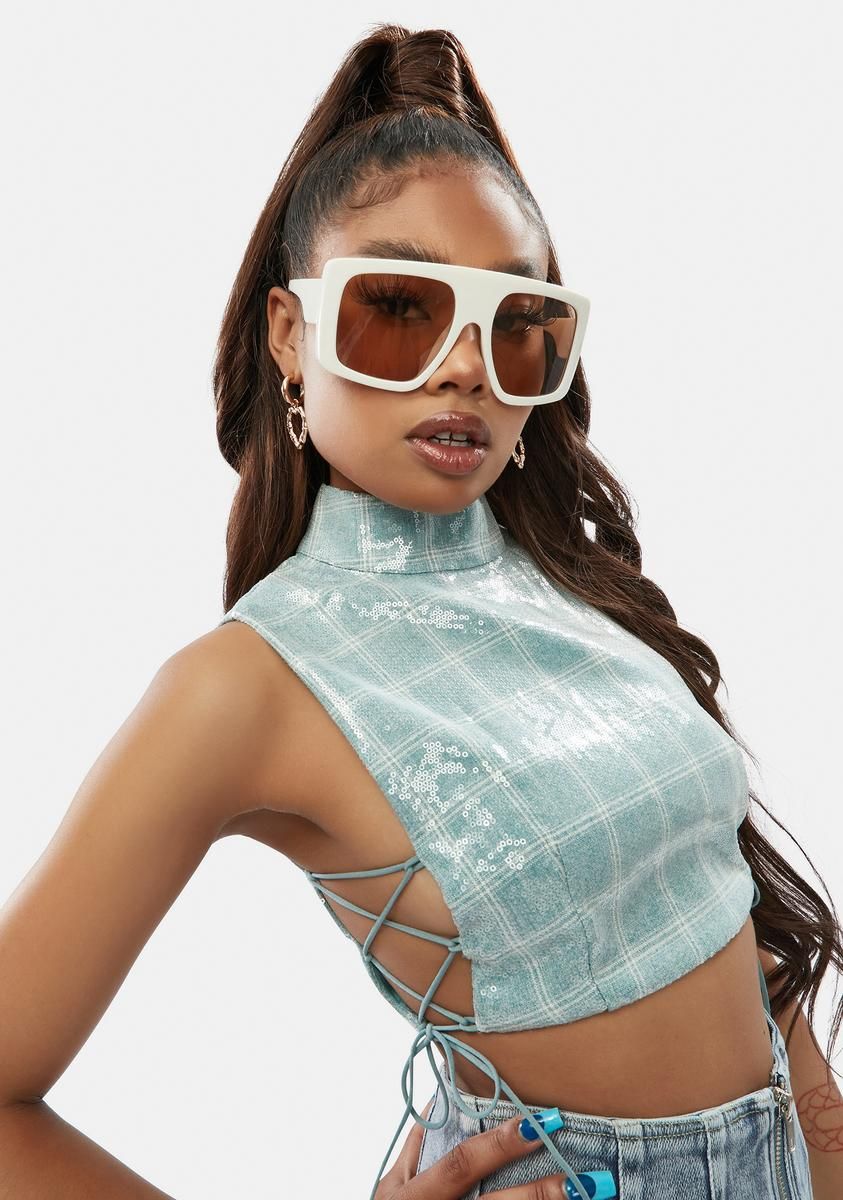 Teal Jazz Up Sequin Plaid Tank sold by Dolls Kill product image thumbnail 2