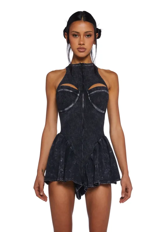 Sound Distortion Cut Out Romper Dress - Black sold by Dolls Kill