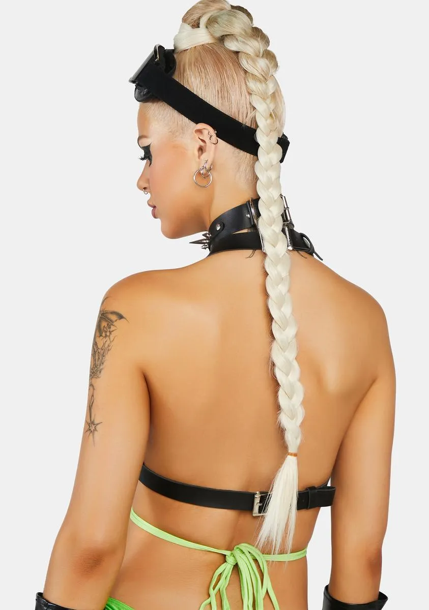 Black & Neon Green Faux Leather Lace-Up Bra Top sold by Dolls Kill product image thumbnail 4