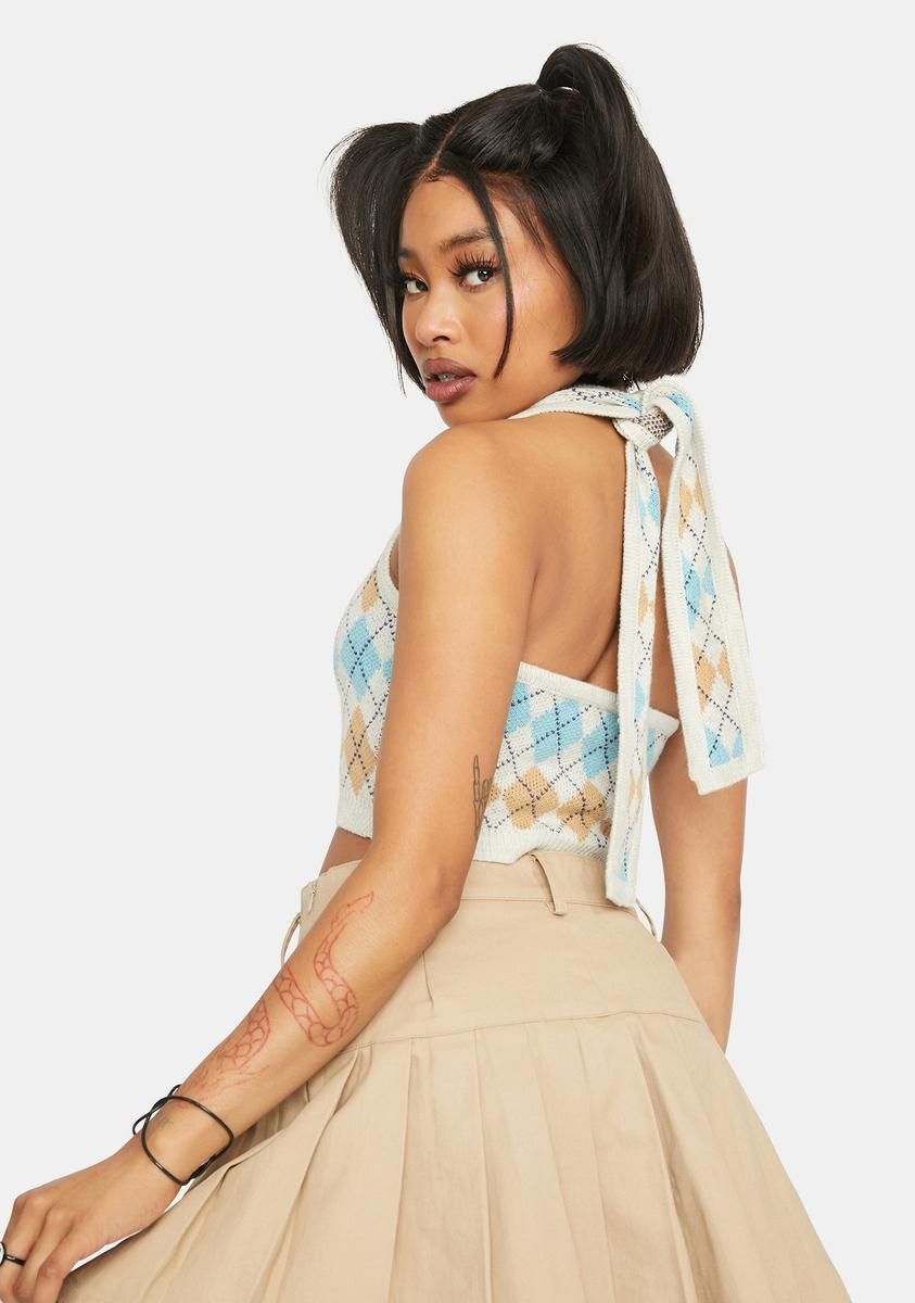 Oatmeal Argyle Crop Top sold by Dolls Kill product image thumbnail 4