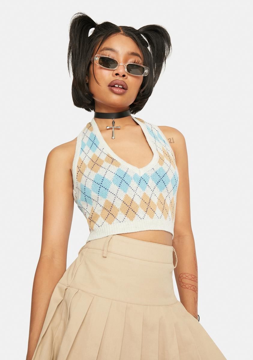 Oatmeal Argyle Crop Top sold by Dolls Kill product image thumbnail 2