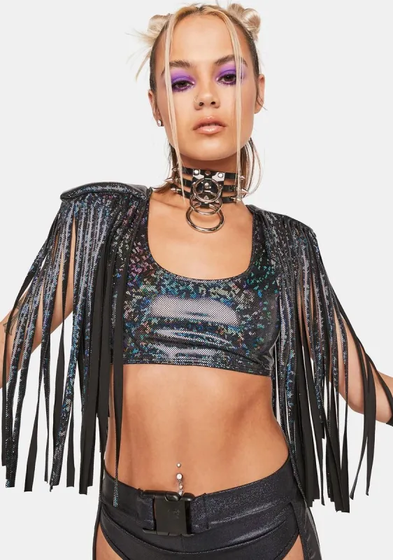 Holo Shimmer Fringe Crop Top sold by Dolls Kill