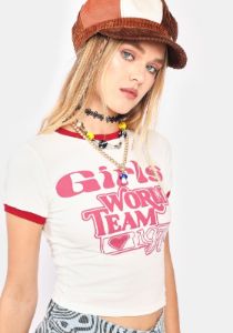 Ivory Bind Red Adrenaline Girls World Team Ringer Tee sold by Dolls Kill