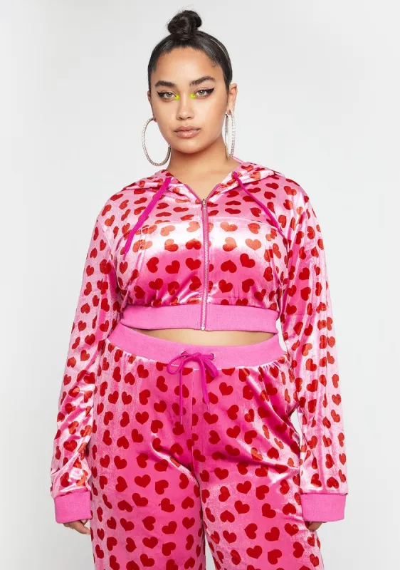 Plus Loyal Maneater Velour Track Jacket-Pink sold by Dolls Kill