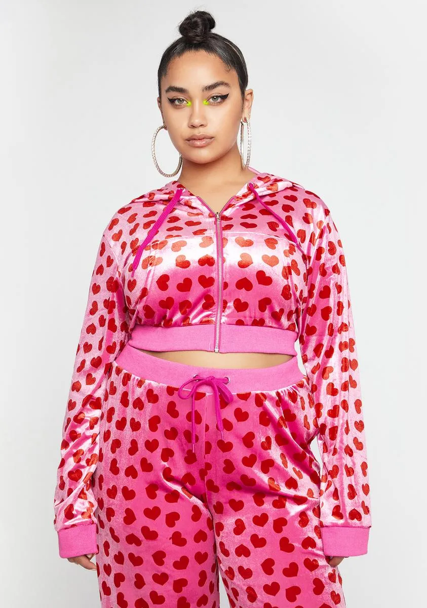 Plus Loyal Maneater Velour Track Jacket-Pink sold by Dolls Kill