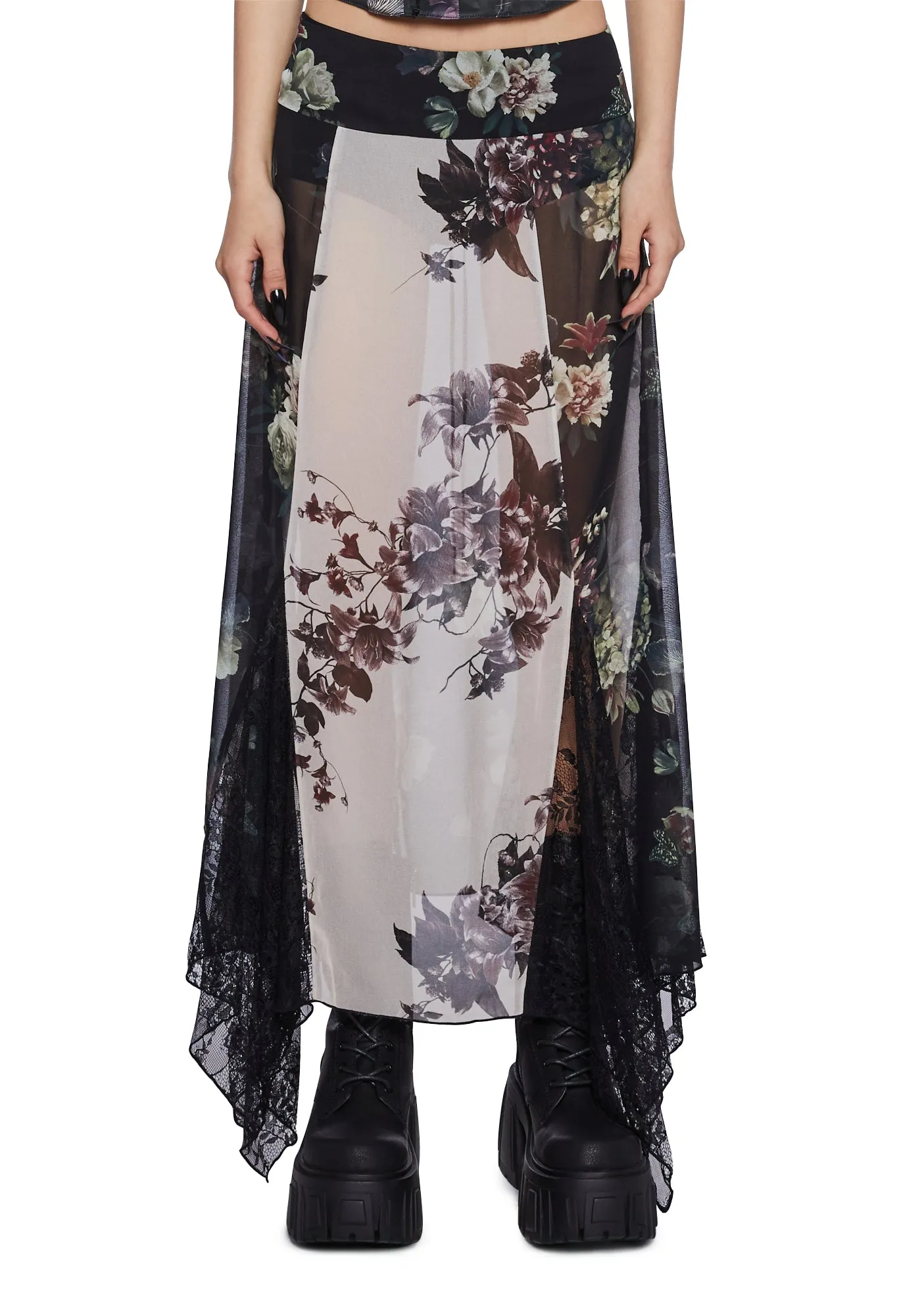 Voice In A Bottle Maxi Skirt - Floral sold by Dolls Kill
