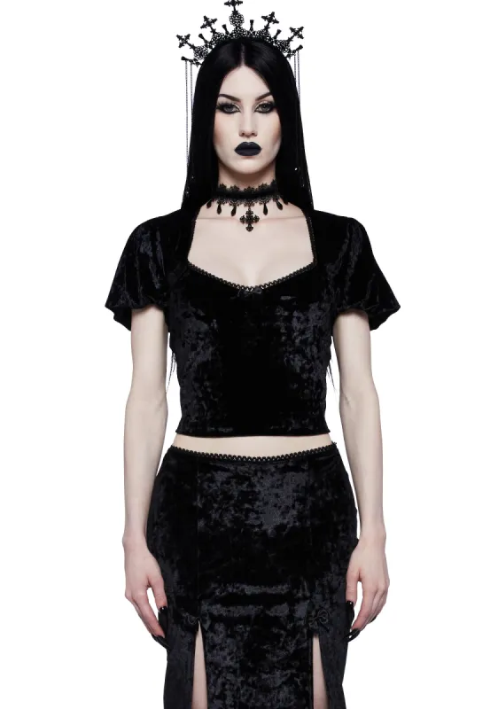 Time Stands Still Velvet Top- Black sold by Dolls Kill