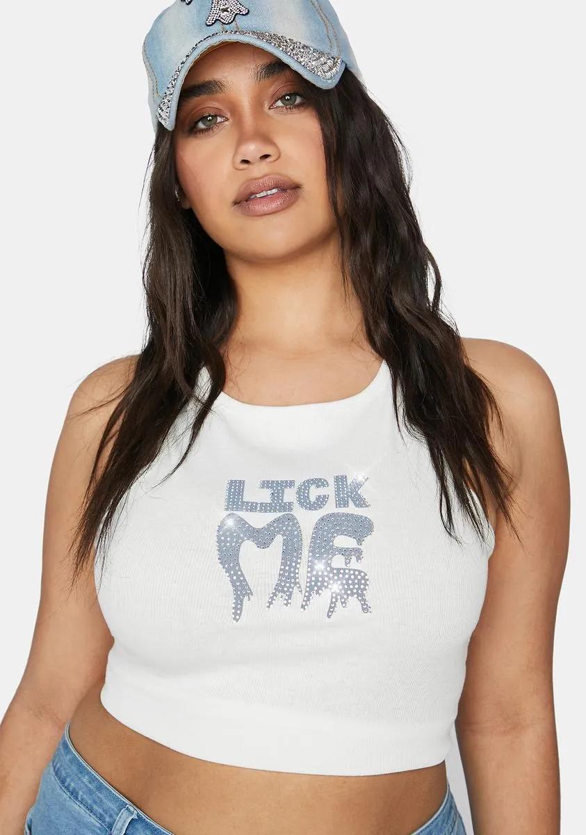 Plus Get A Taste Rhinestone Crop Tank sold by Dolls Kill