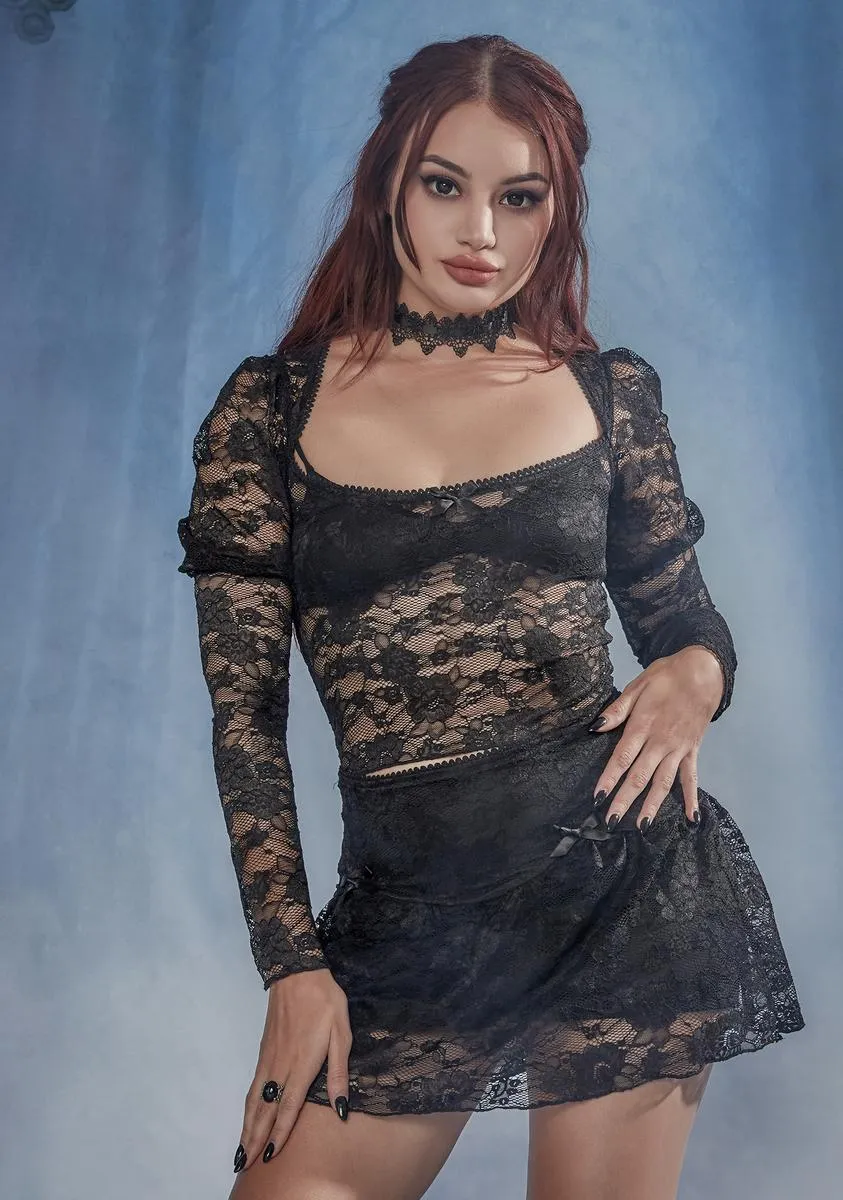 Midnight Meal Sheer Lace Crop Top sold by Dolls Kill