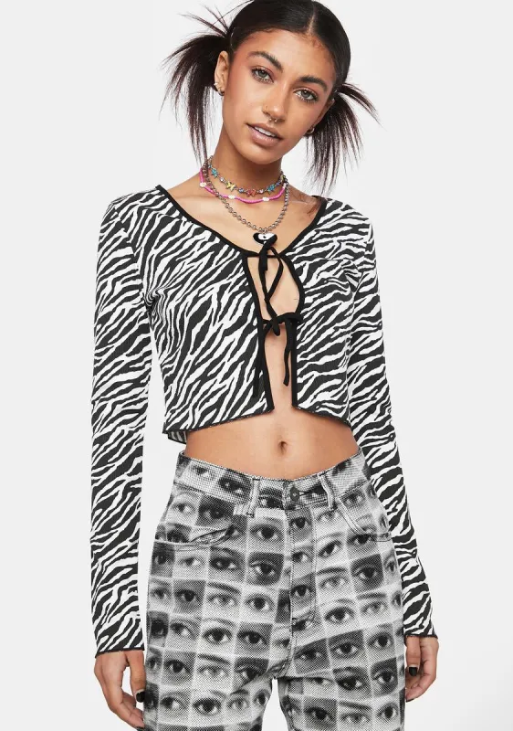 Zebra Print Ribbed Knit Tie Top sold by Dolls Kill