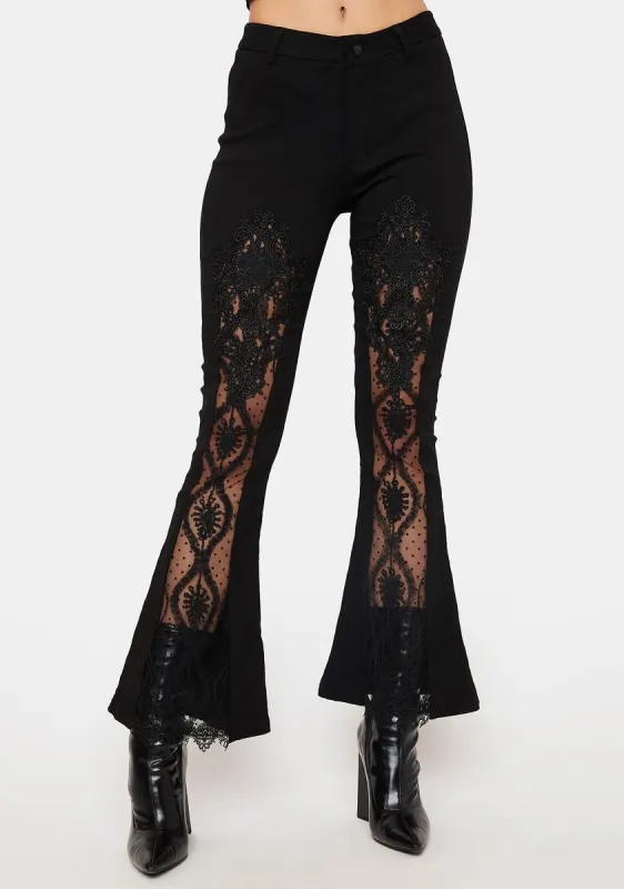 Punk Hollow Out Lace Flare Trousers sold by Dolls Kill