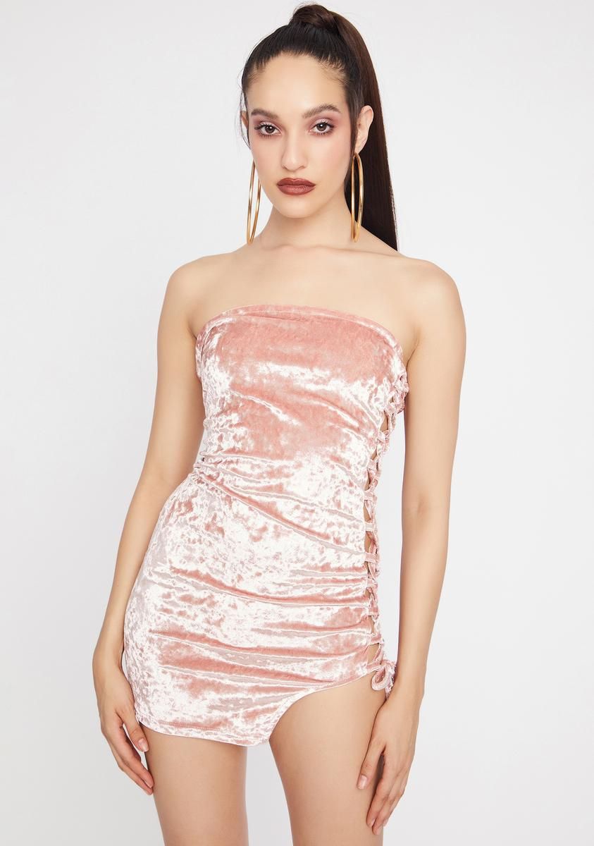 Blush Goals Completed Crushed Velvet Mini Dress sold by Dolls Kill